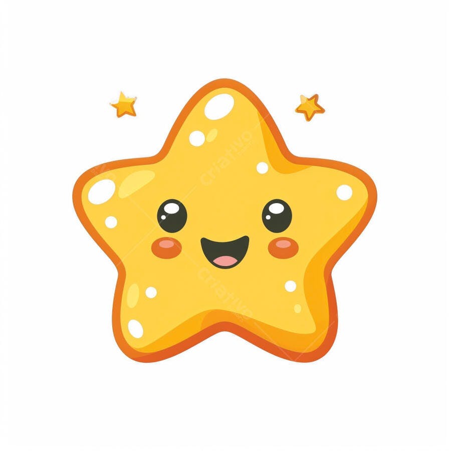 Estrela amarela fofa sorrindo com olhinhos brilhantes ilustração infantil