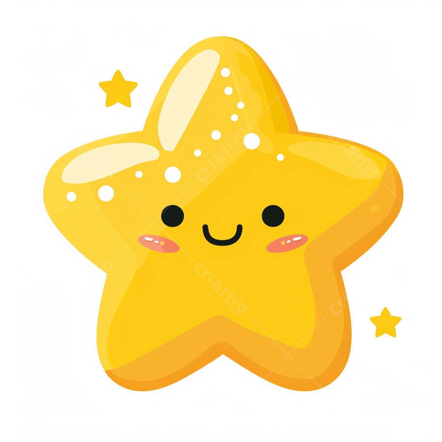 Estrela amarela fofa sorrindo com brilhos ilustração infantil