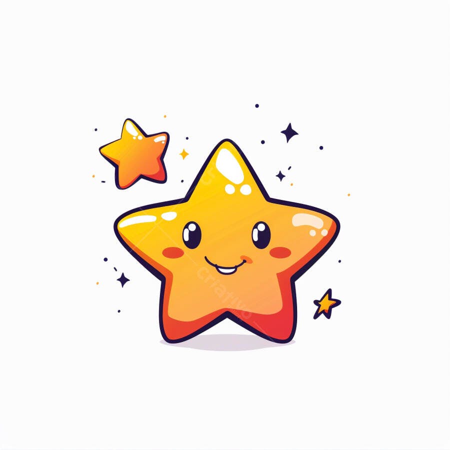 Estrela amarela de desenho animado sorrindo feliz com brilhos e pontos