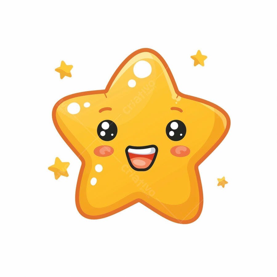 Estrela amarela de desenho animado sorrindo feliz com pequenos brilhos