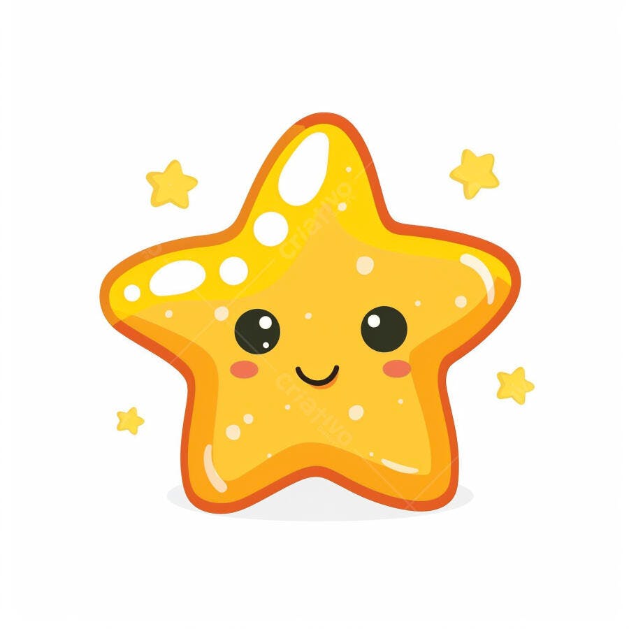 Estrela amarela e laranja sorrindo desenho fofo brilhando com estrelas menores