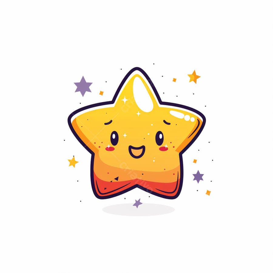 Estrela de desenho animado amarela e laranja sorrindo feliz