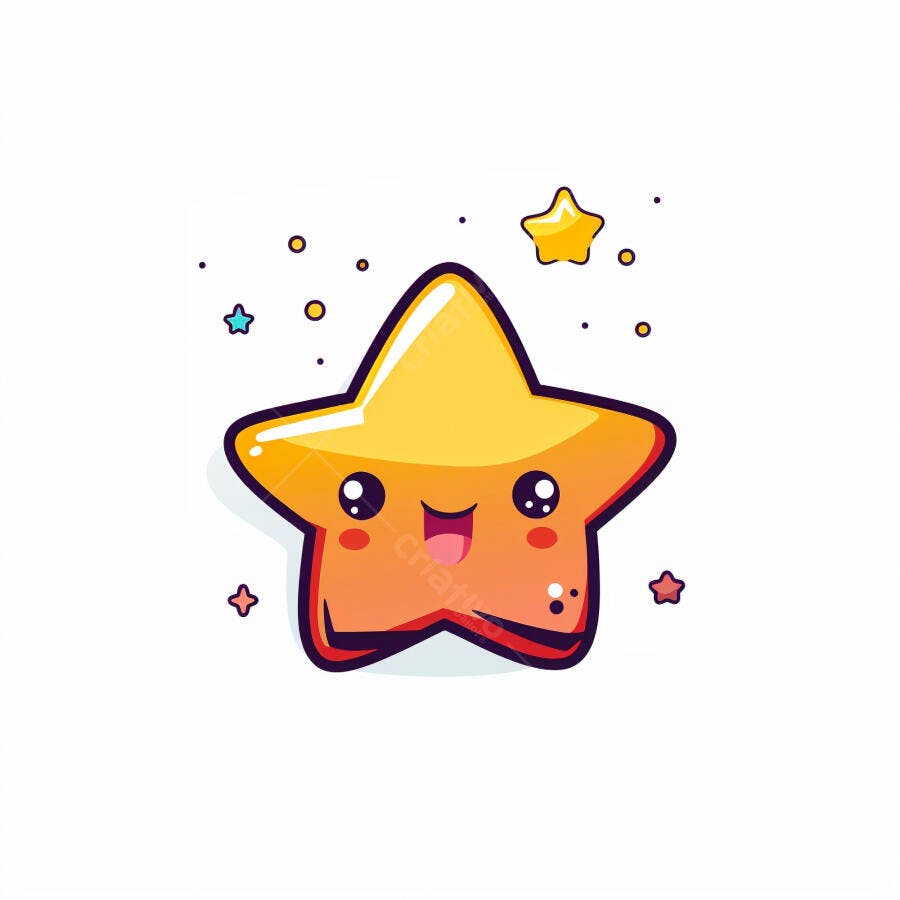 Estrela amarela de desenho animado sorrindo alegremente com brilho