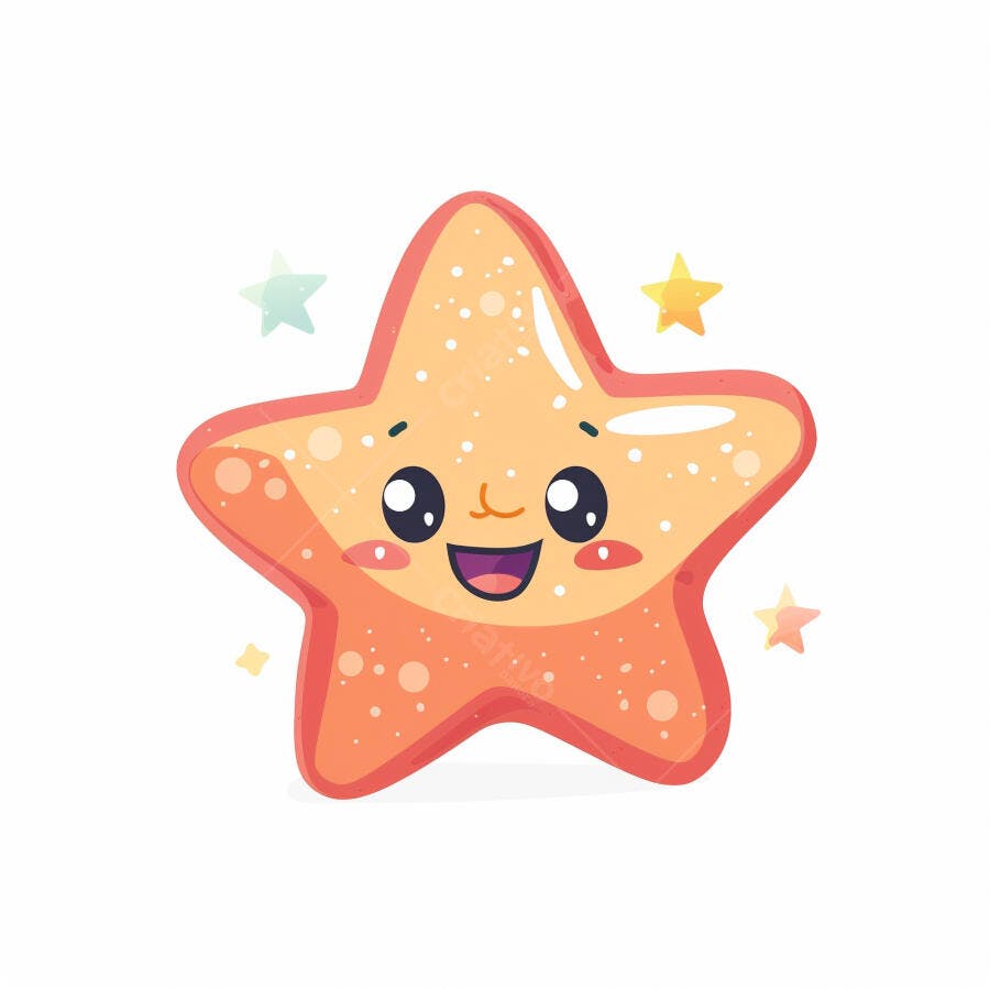 Estrela-do-mar laranja sorridente com olhos grandes desenho animado fofo