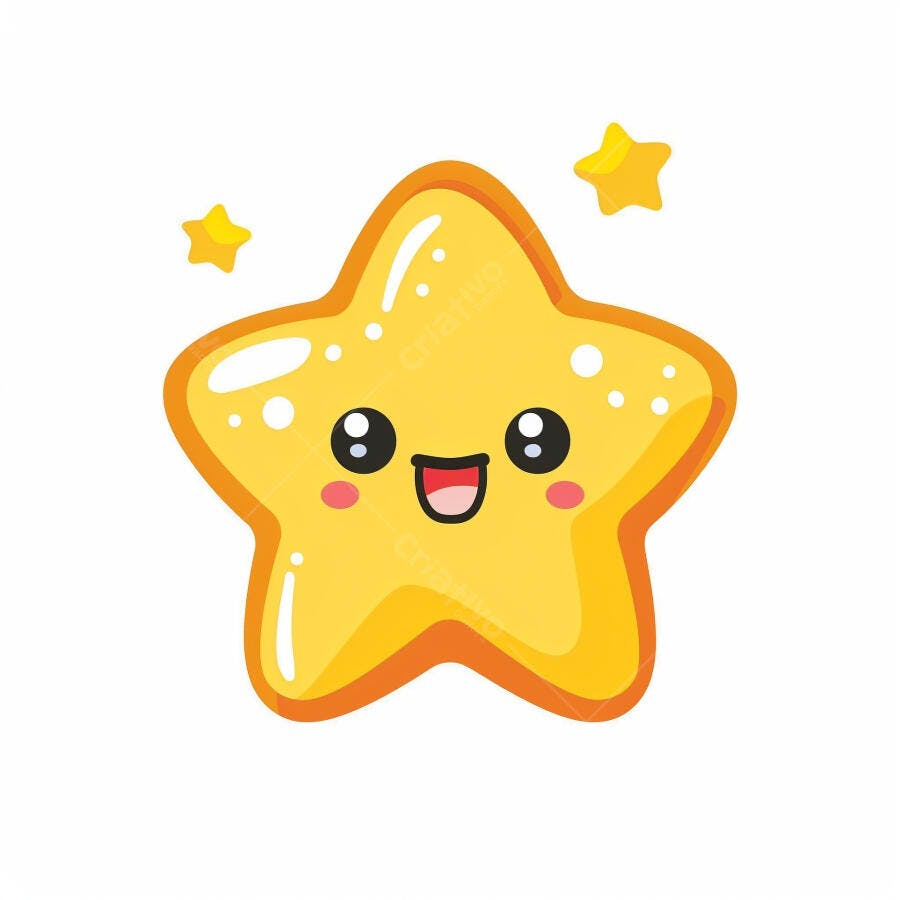 Estrela amarela de desenho animado feliz sorrindo brilhando fundo branco