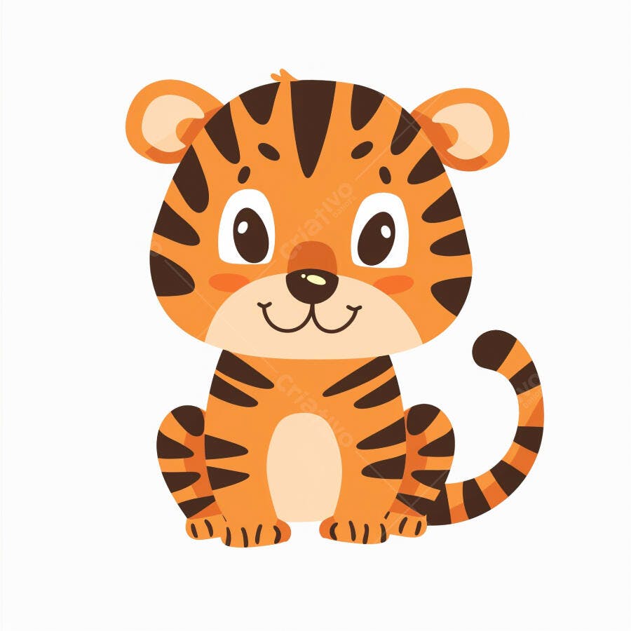 Tigre bebê fofo laranja e marrom sorrindo em desenho