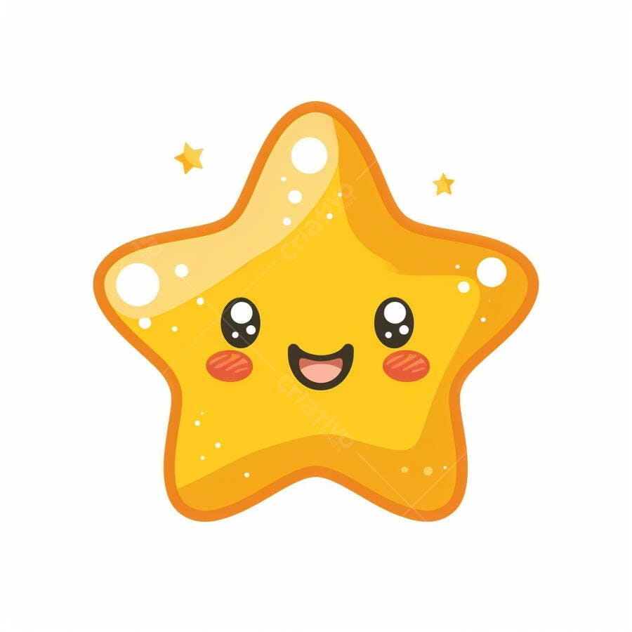Estrela amarela sorrindo desenho animado fofa e brilhando em fundo branco