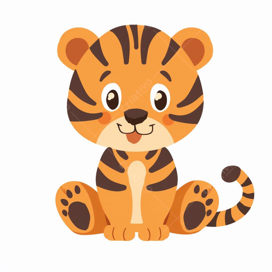 Filhote de tigre desenho animado fofo sentado e sorrindo