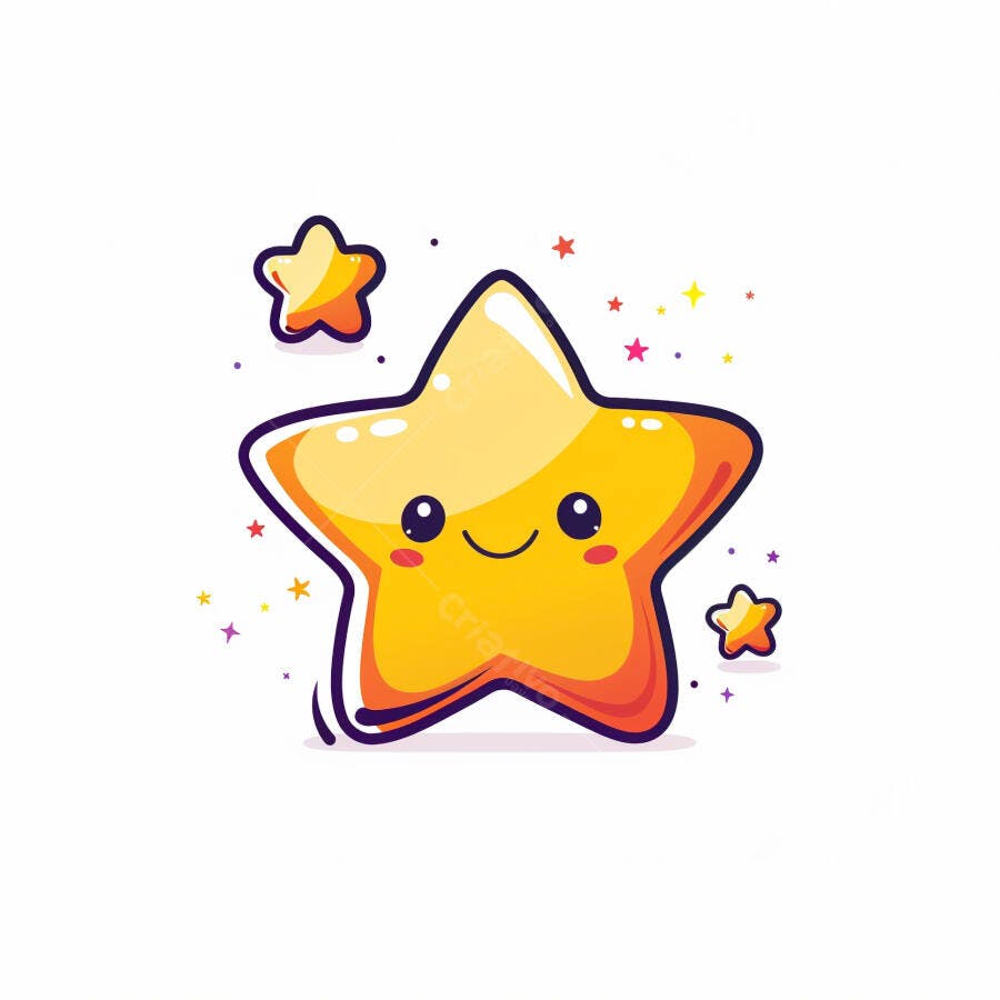 Estrela amarela de desenho animado feliz com brilhos e estrelinhas