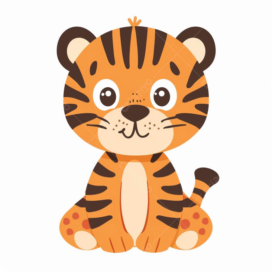 Tigre filhote fofo desenho animado sentado sorrindo