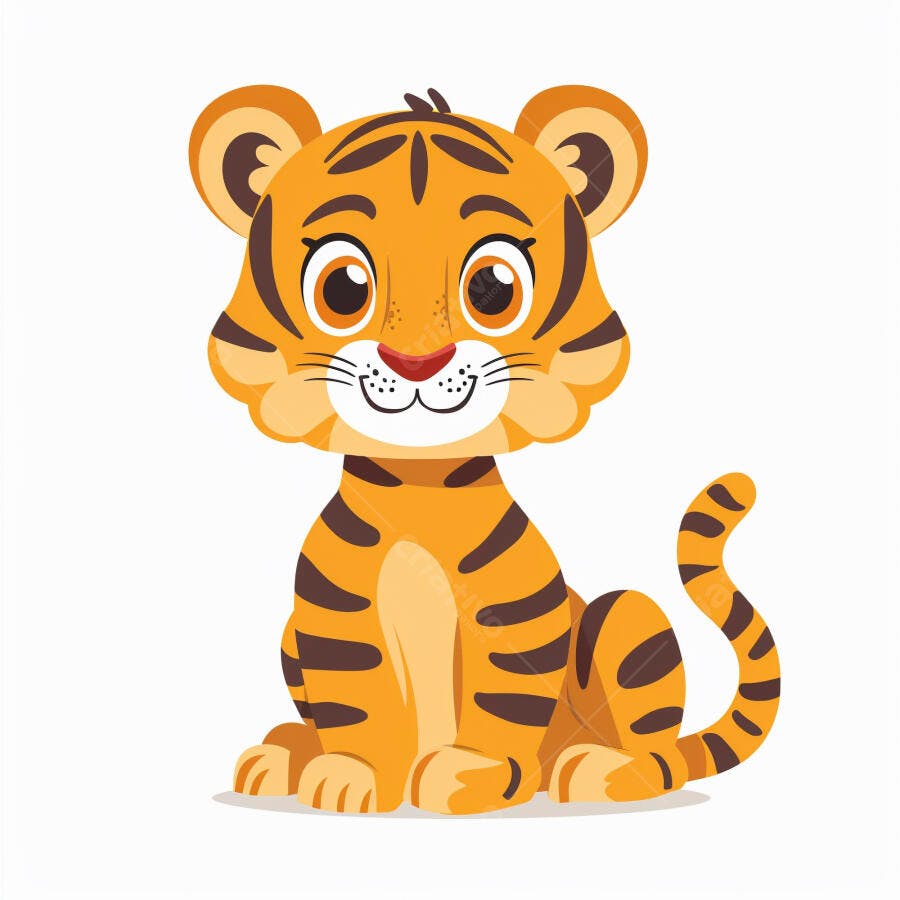 Filhote de tigre desenho animado laranja sentado feliz