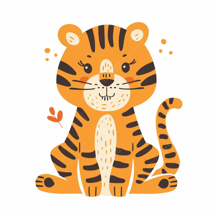 Tigre filhote fofo de desenho animado sentado design infantil