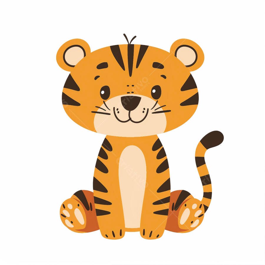 Filhote de tigre laranja e preto ilustração infantil fofa sentado