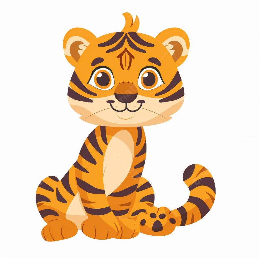 Filhote de tigre laranja e preto fofo sorrindo ilustração em vetor