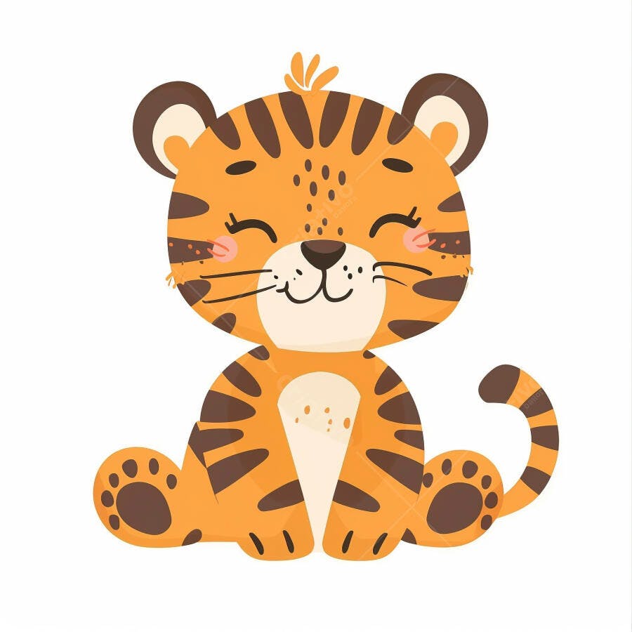 Tigre filhote fofo sorrindo ilustração infantil laranja e marrom