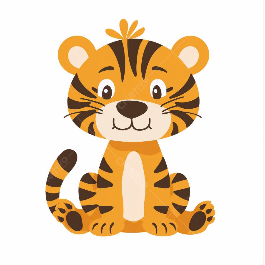 Tigre bebê fofo ilustração sentado sorrindo em fundo branco