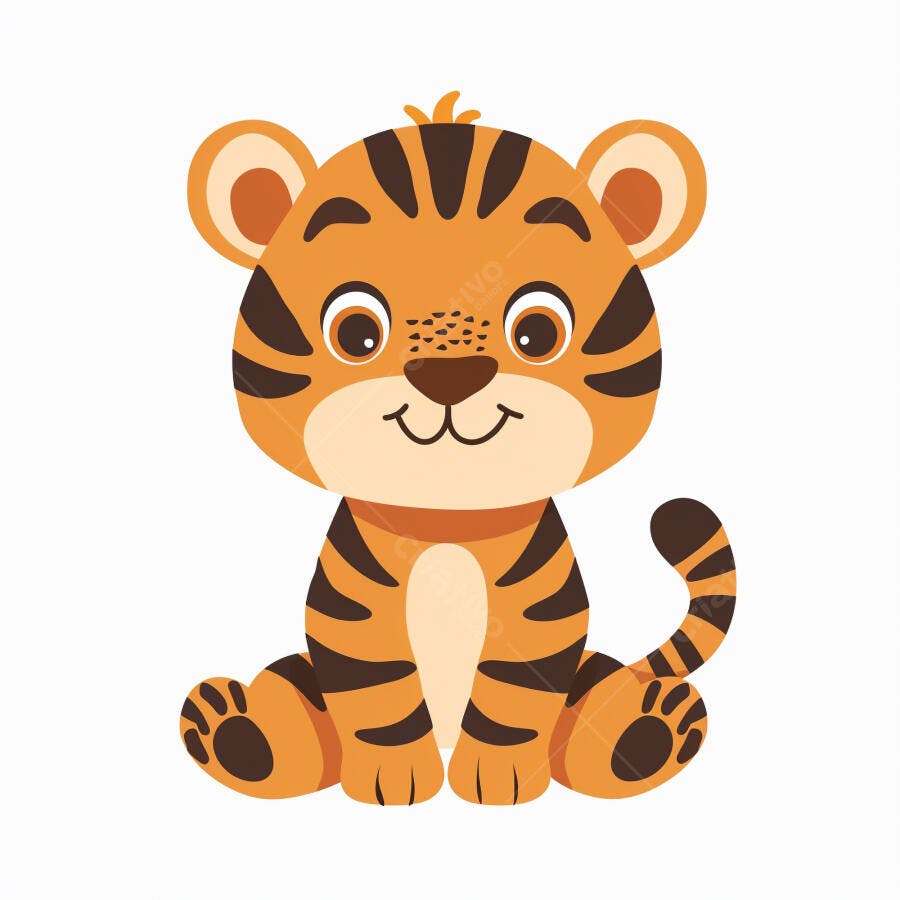 Tigre filhote fofo laranja sentado sorrindo ilustração infantil alegre