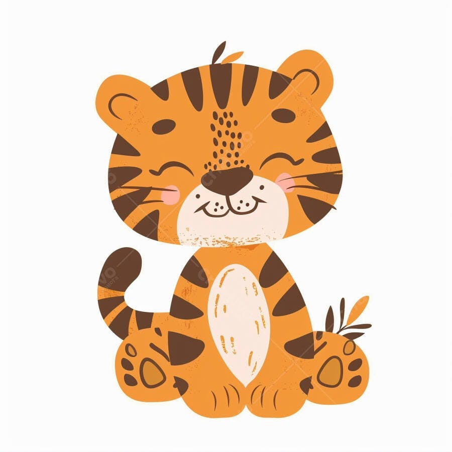 Filhote de tigre feliz e sorridente desenho animado sentado