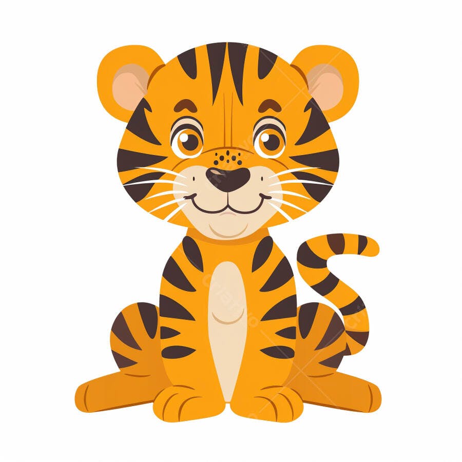 Tigre filhote laranja e preto sorrindo ilustração infantil
