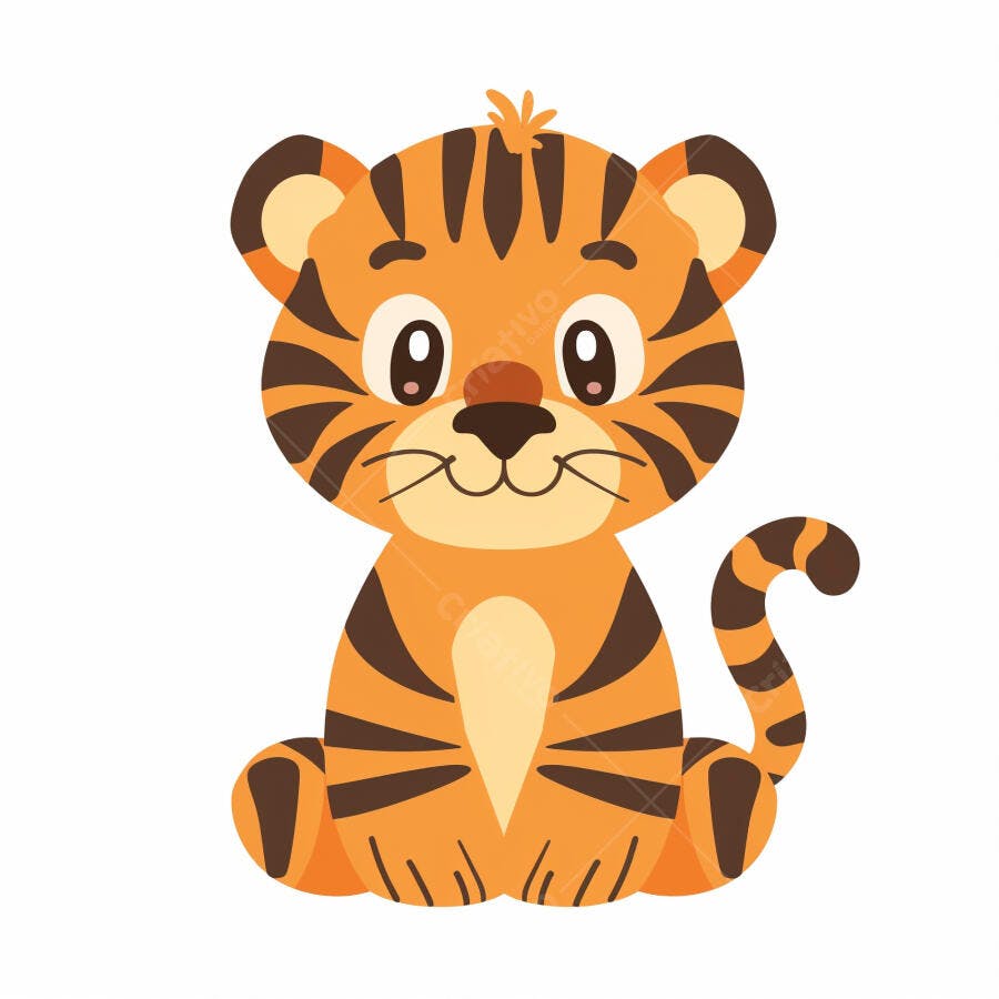 Lindo filhote de tigre desenho animado laranja listrado sorrindo sentado