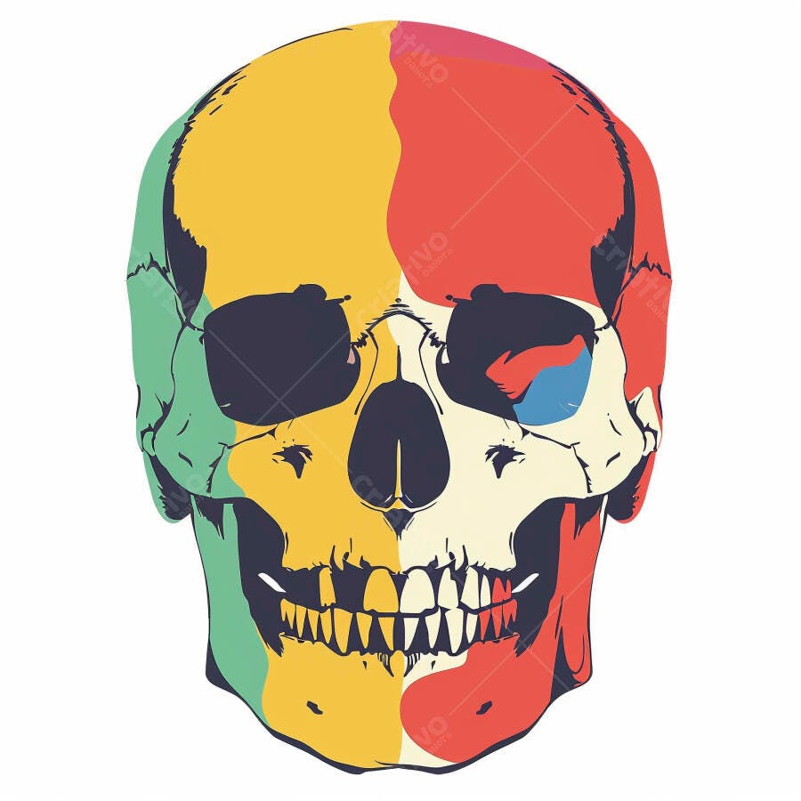 Crânio humano colorido em estilo pop art vibrante