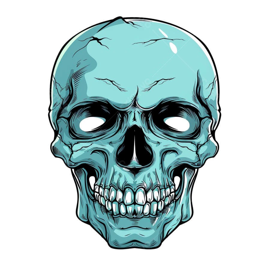 Crânio humano ilustração azul rachado em estilo vetor