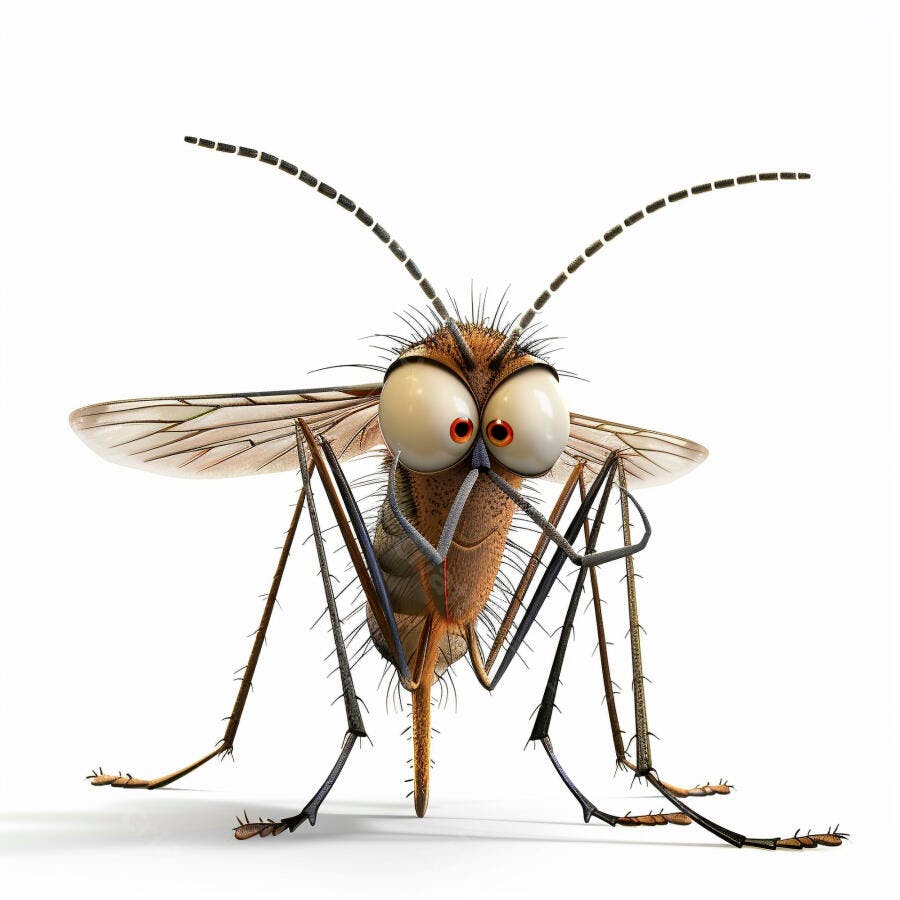 Mosquito divertido de desenho animado com olhos grandes e antenas listradas