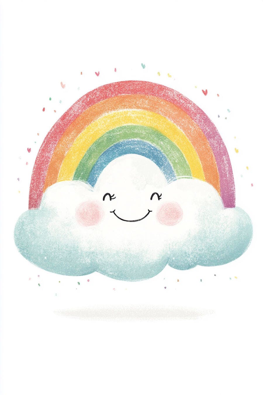 Nuvem sorridente com arco-íris colorido e corações felizes