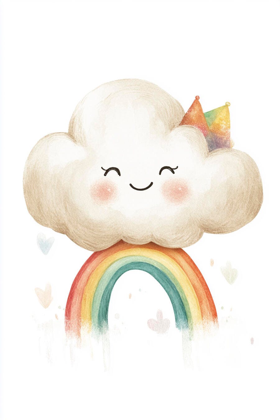 Nuvem fofa coroa arco-íris sorrindo ilustração infantil