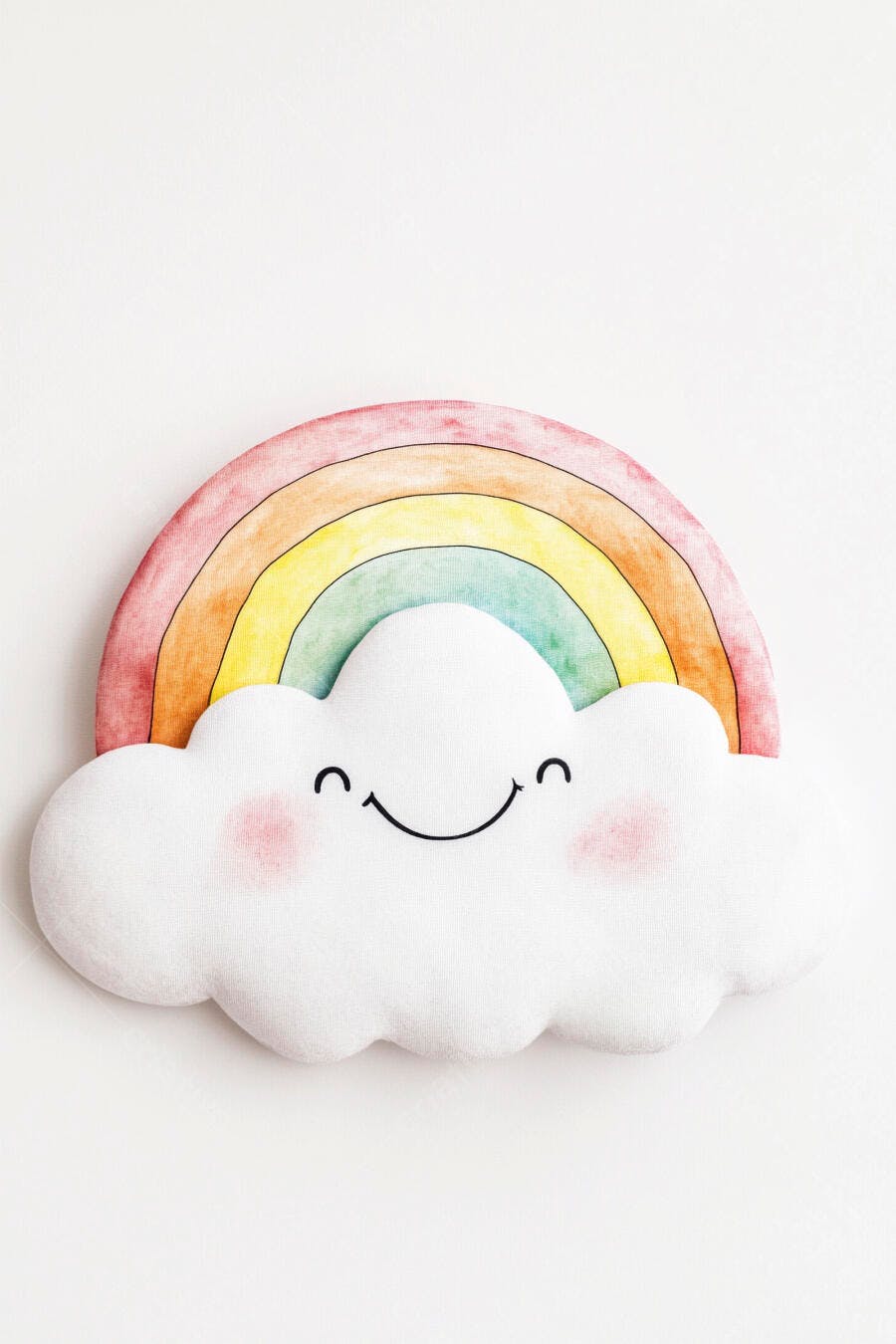 Nuvem sorridente fofa com arco-íris pastel em fundo branco