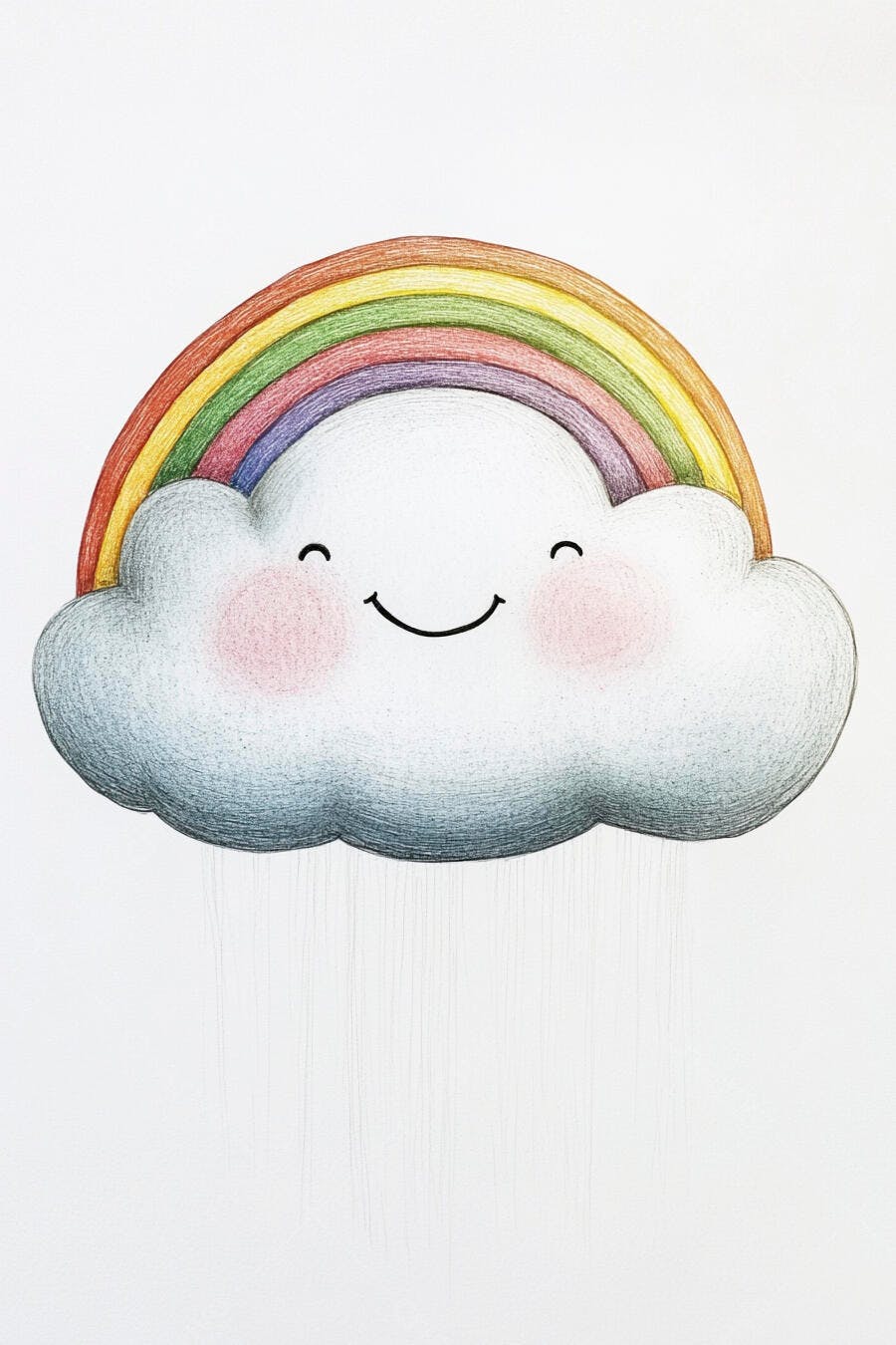 Nuvem sorridente com arco-íris colorido e chuva suave ilustrado
