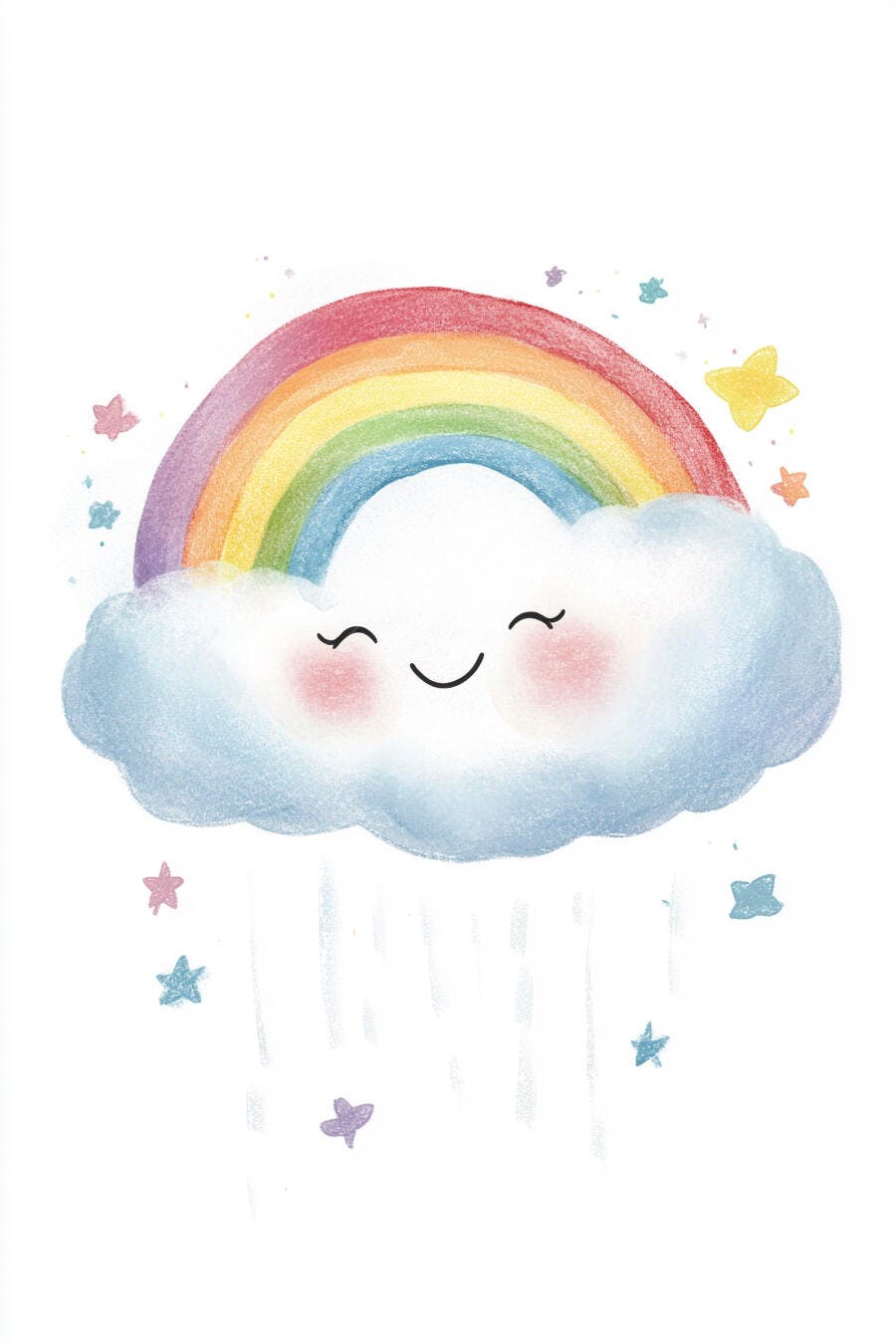 Nuvenzinha feliz com arco-íris pastel e estrelas mágicas