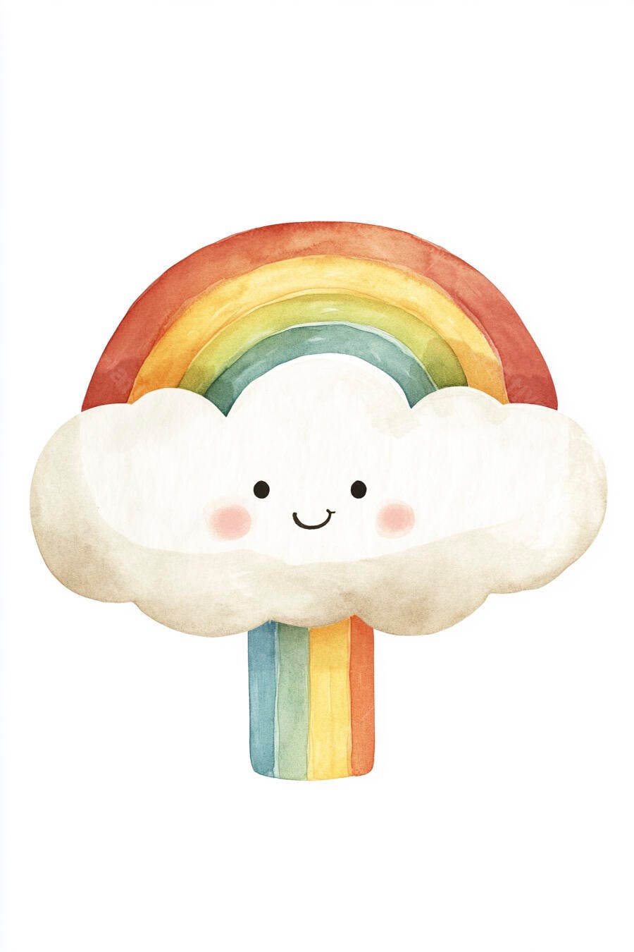 Nuvem fofa feliz com arco-íris colorido em aquarela para crianças