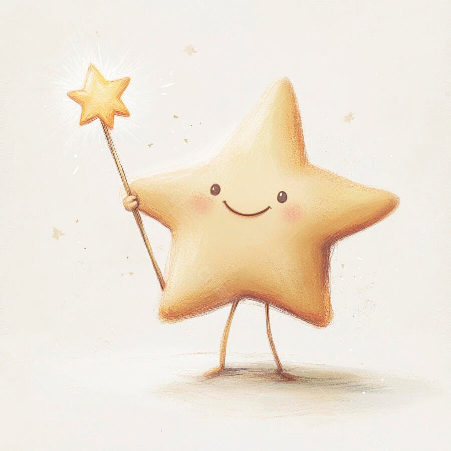 Estrela amarela feliz com varinha mágica brilhante ilustração infantil