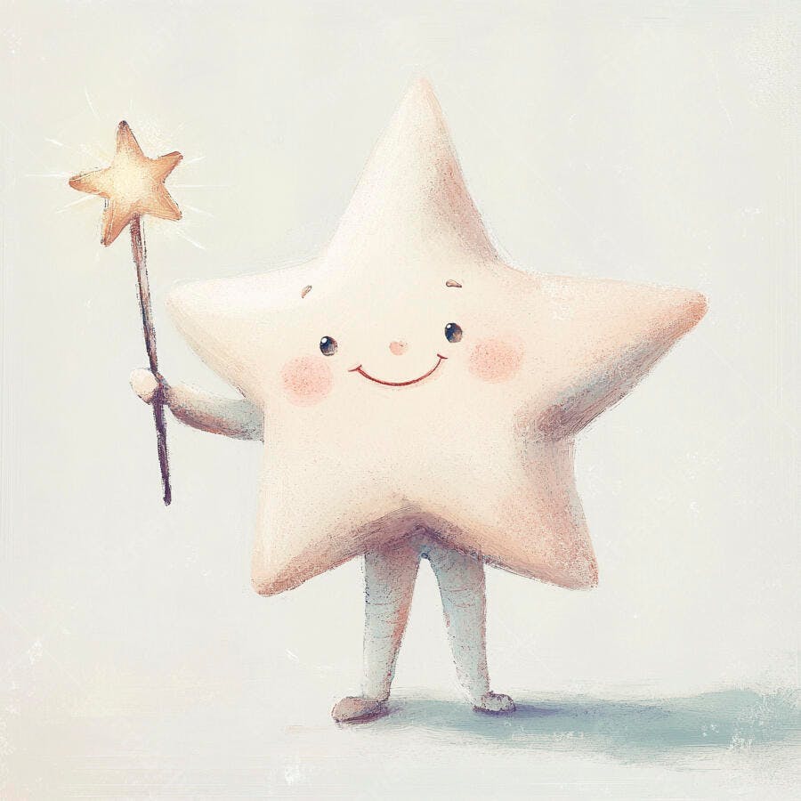 Estrela mágica feliz sorrindo com varinha brilhante ilustração infantil