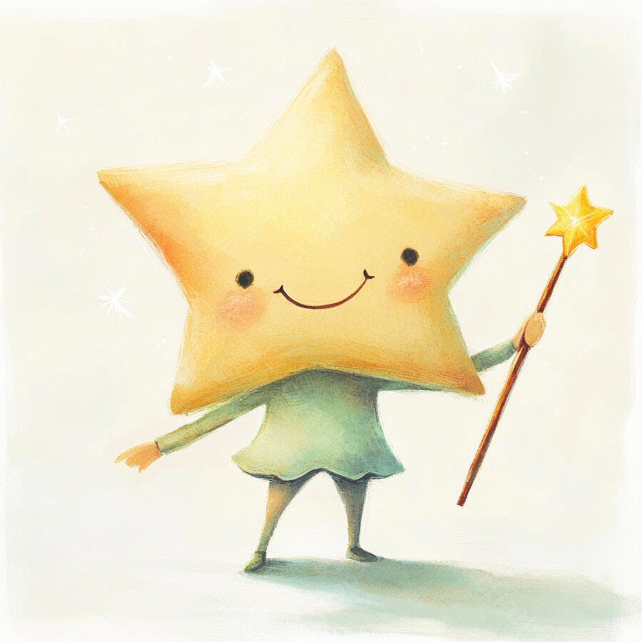 Estrela mágica sorridente com varinha brilhante ilustração infantil