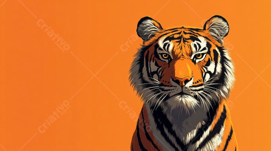 Tigre majestoso com olhos amarelos e pelagem laranja em fundo vibrante