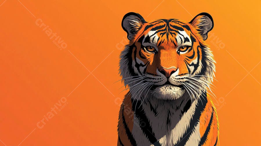Tigre majestoso com pelagem laranja e preta em fundo vibrante