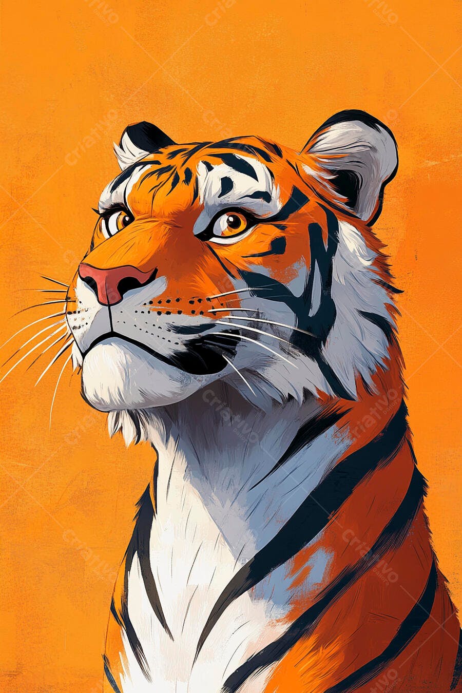 Tigre majestoso com pelagem laranja e preta em ilustração vibrante
