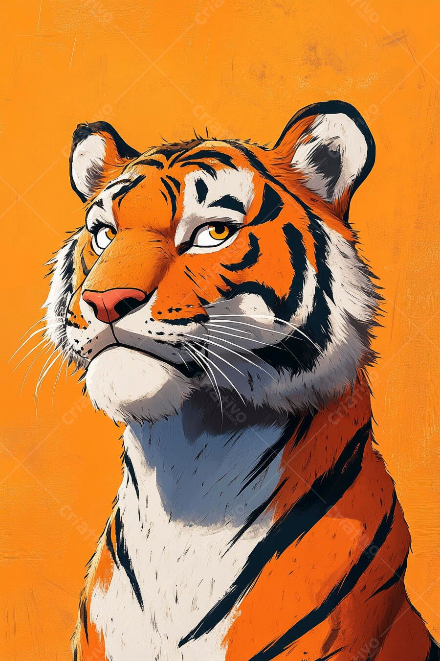 Tigre majestoso com pelagem laranja e preta em fundo vibrante