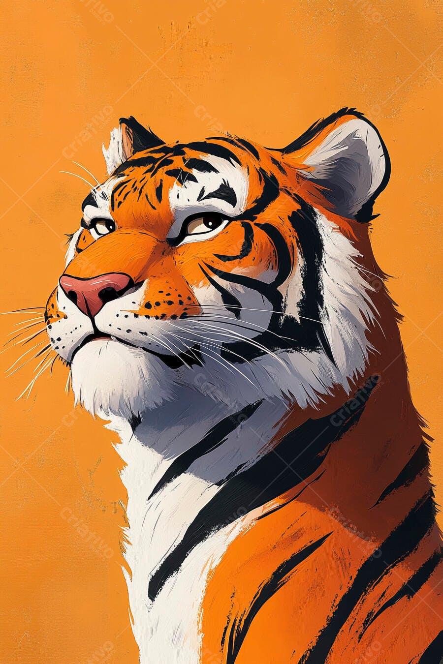 Tigre laranja branco e preto com olhar majestoso ilustração digital