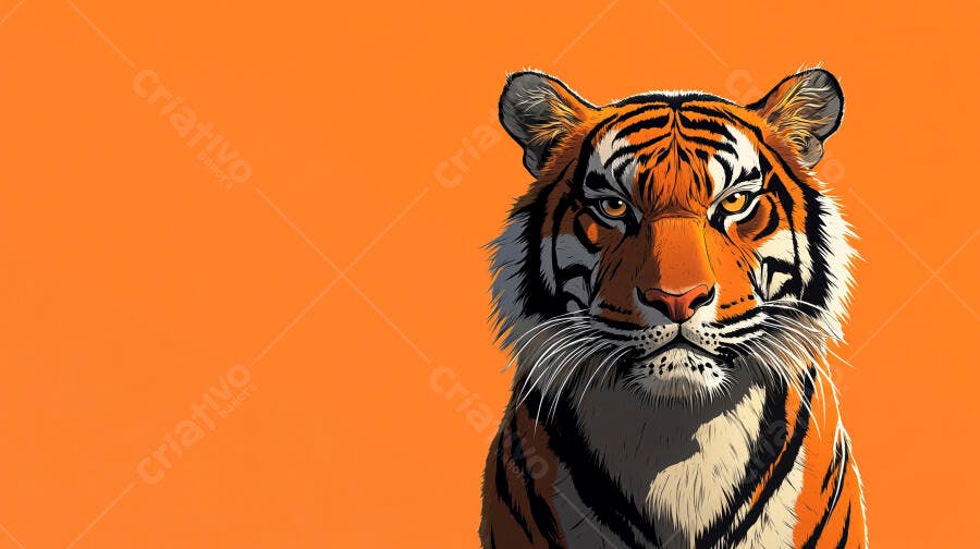 Tigre majestoso ilustração em fundo laranja vibrante