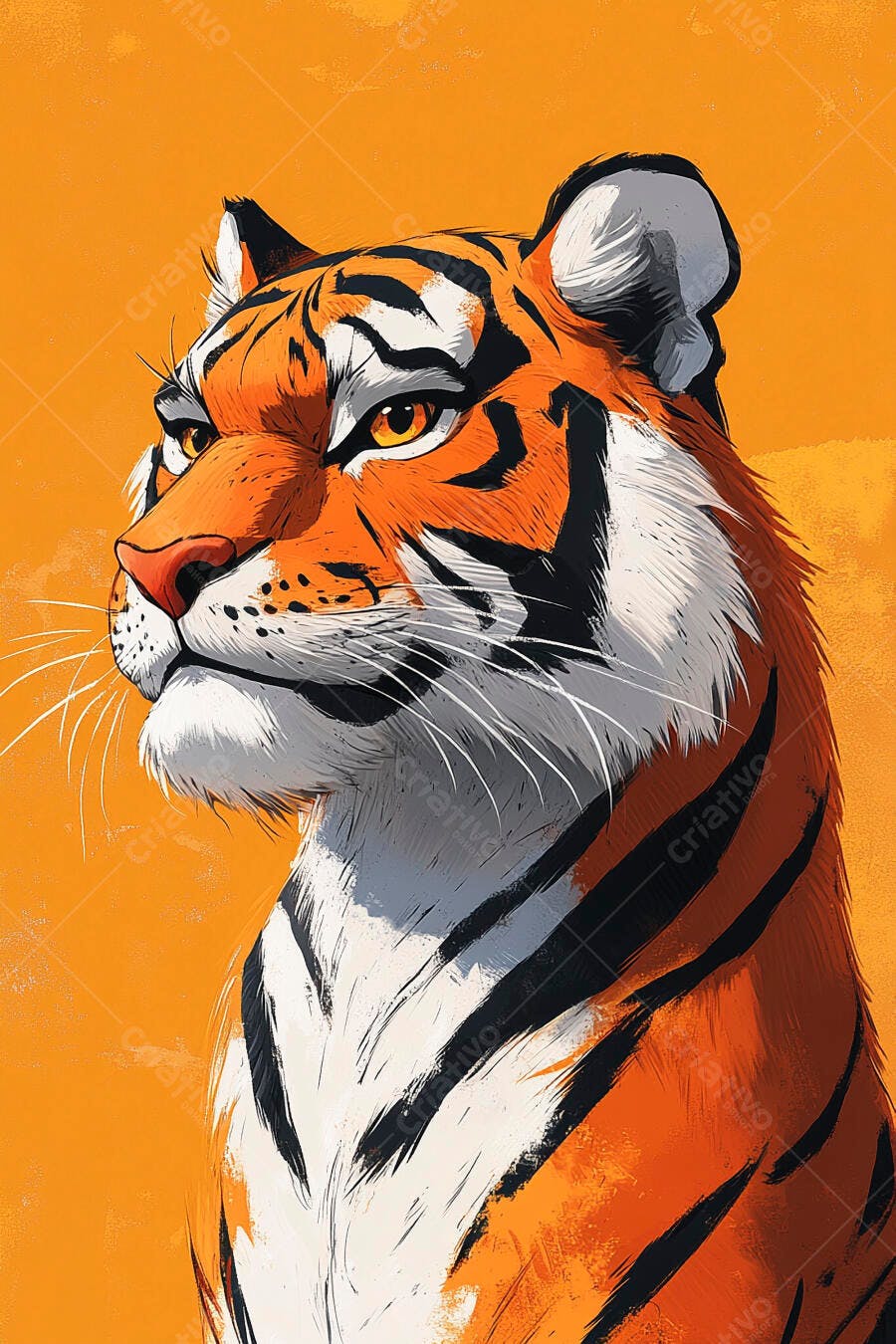 Tigre laranja e preto em fundo vibrante retrato ilustrado