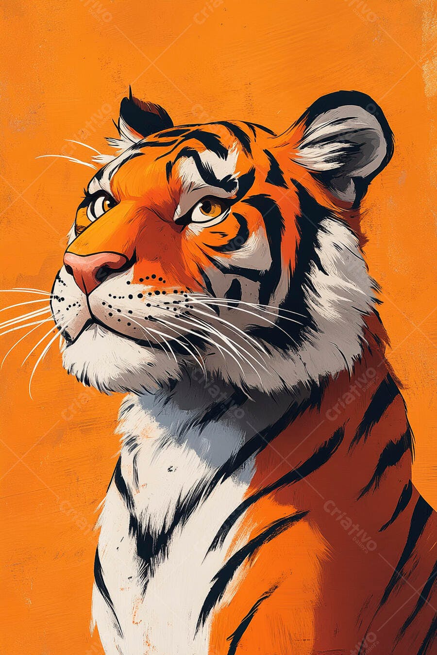 Tigre laranja e preto em ilustração digital fundo vibrante