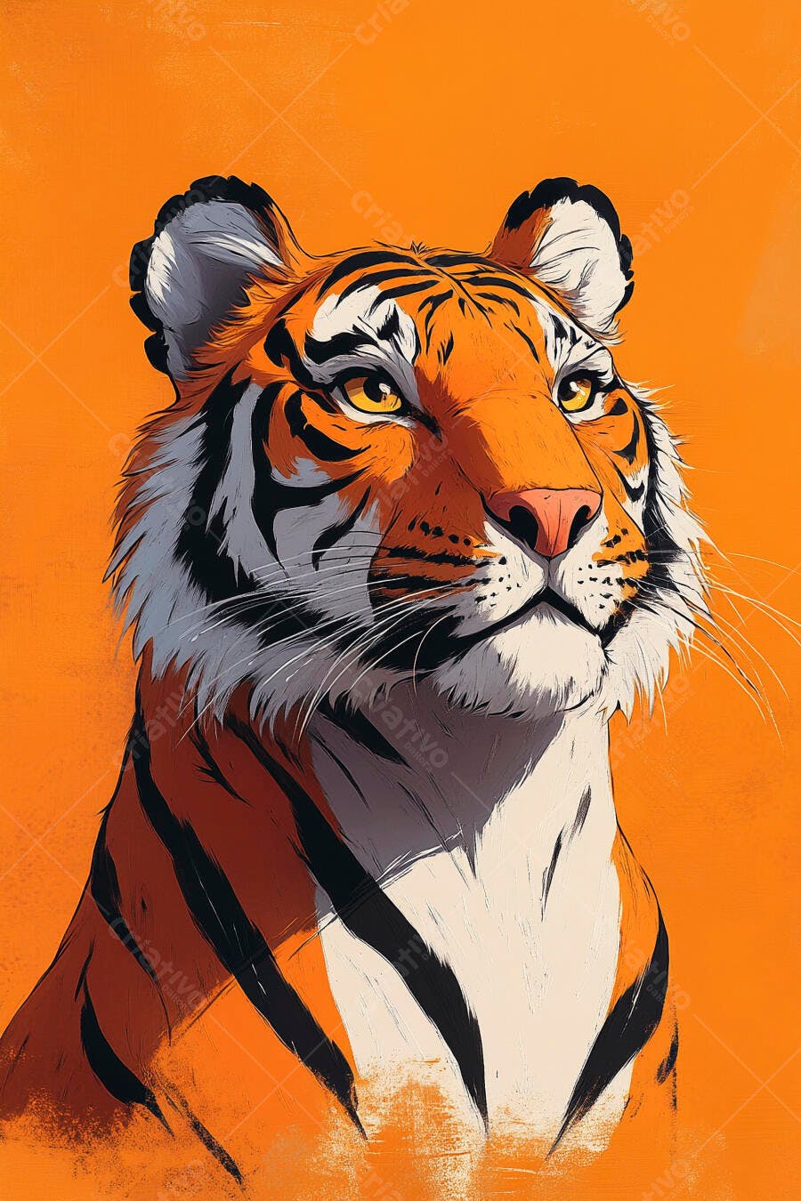 Tigre imponente ilustração digital em fundo laranja vibrante