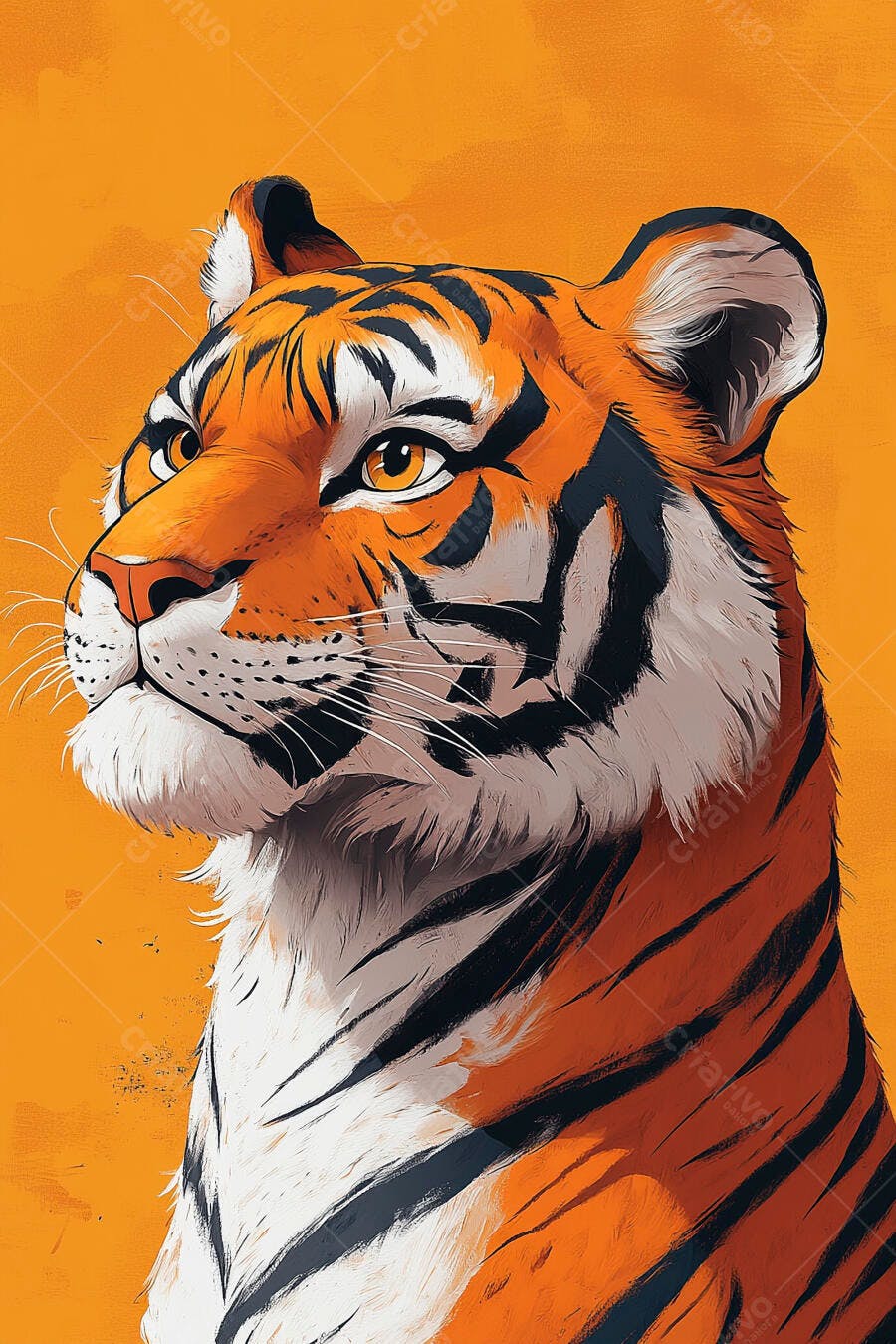 Tigre majestoso laranja e preto em close-up com olhos dourados
