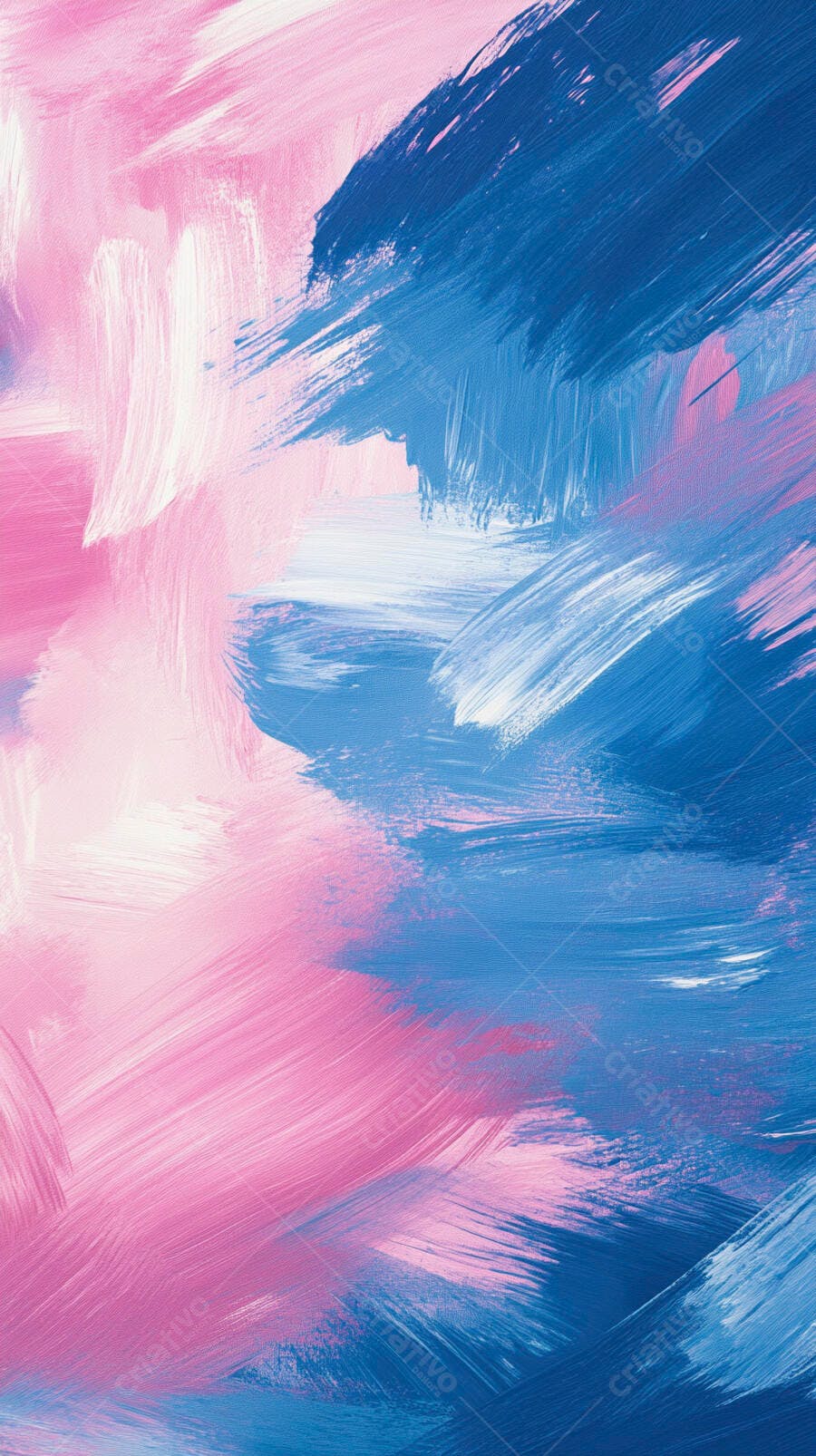 Pintura abstrata com grandes pinceladas em tons de rosa azul e branco