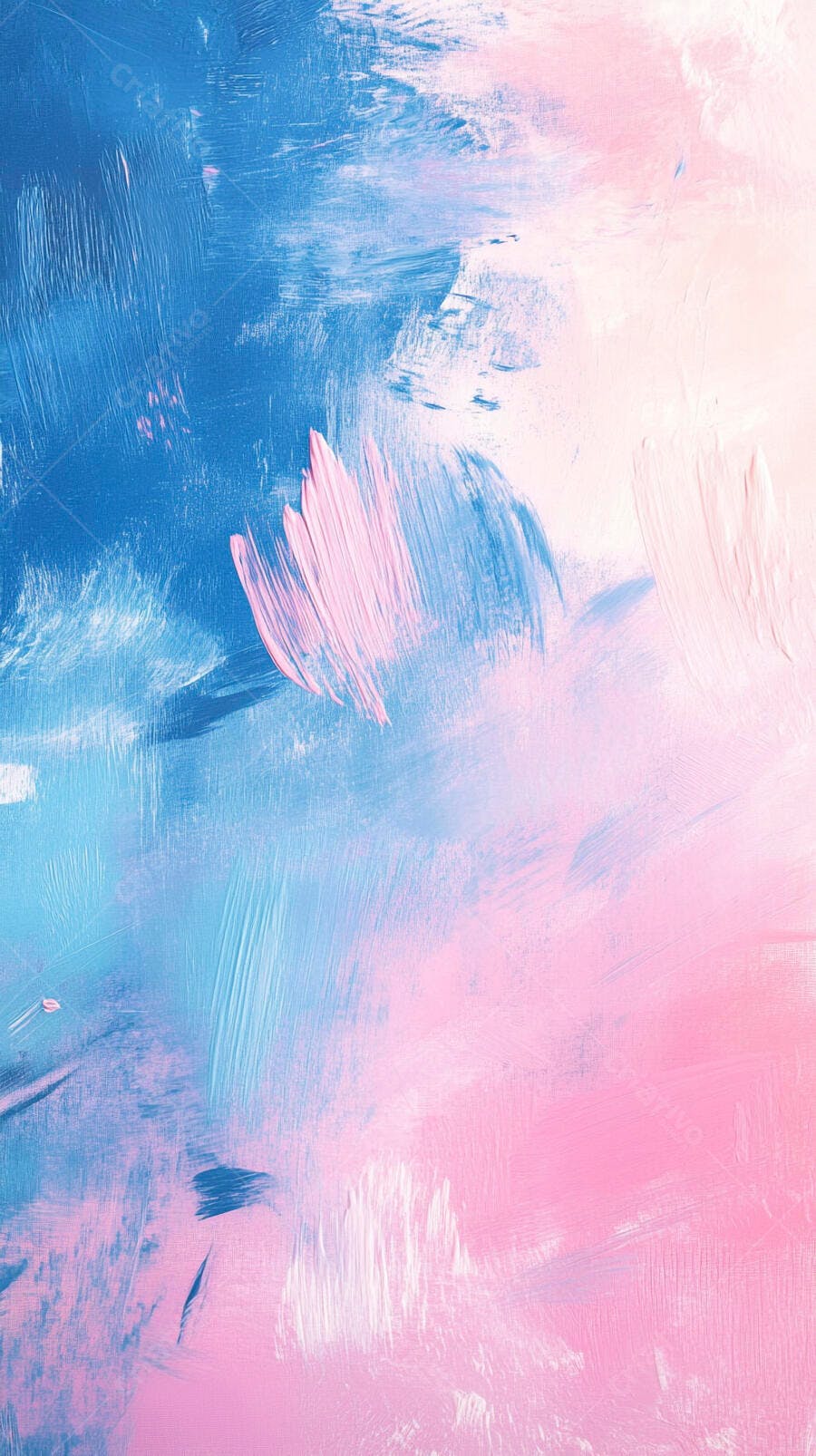 Pintura abstrata com pinceladas texturizadas em azul rosa e branco