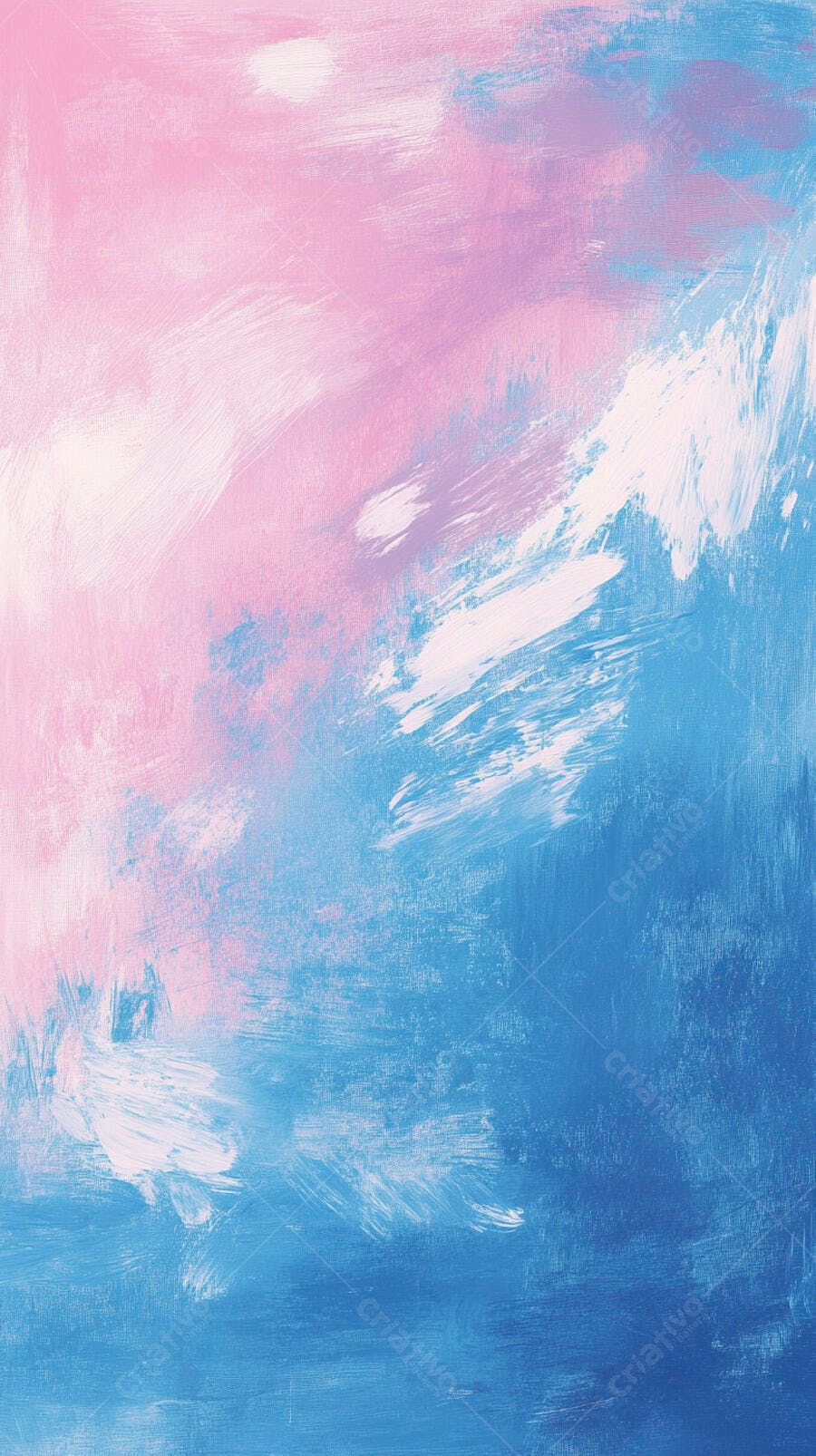 Pintura abstrata rosa e azul com pinceladas brancas e textura artística