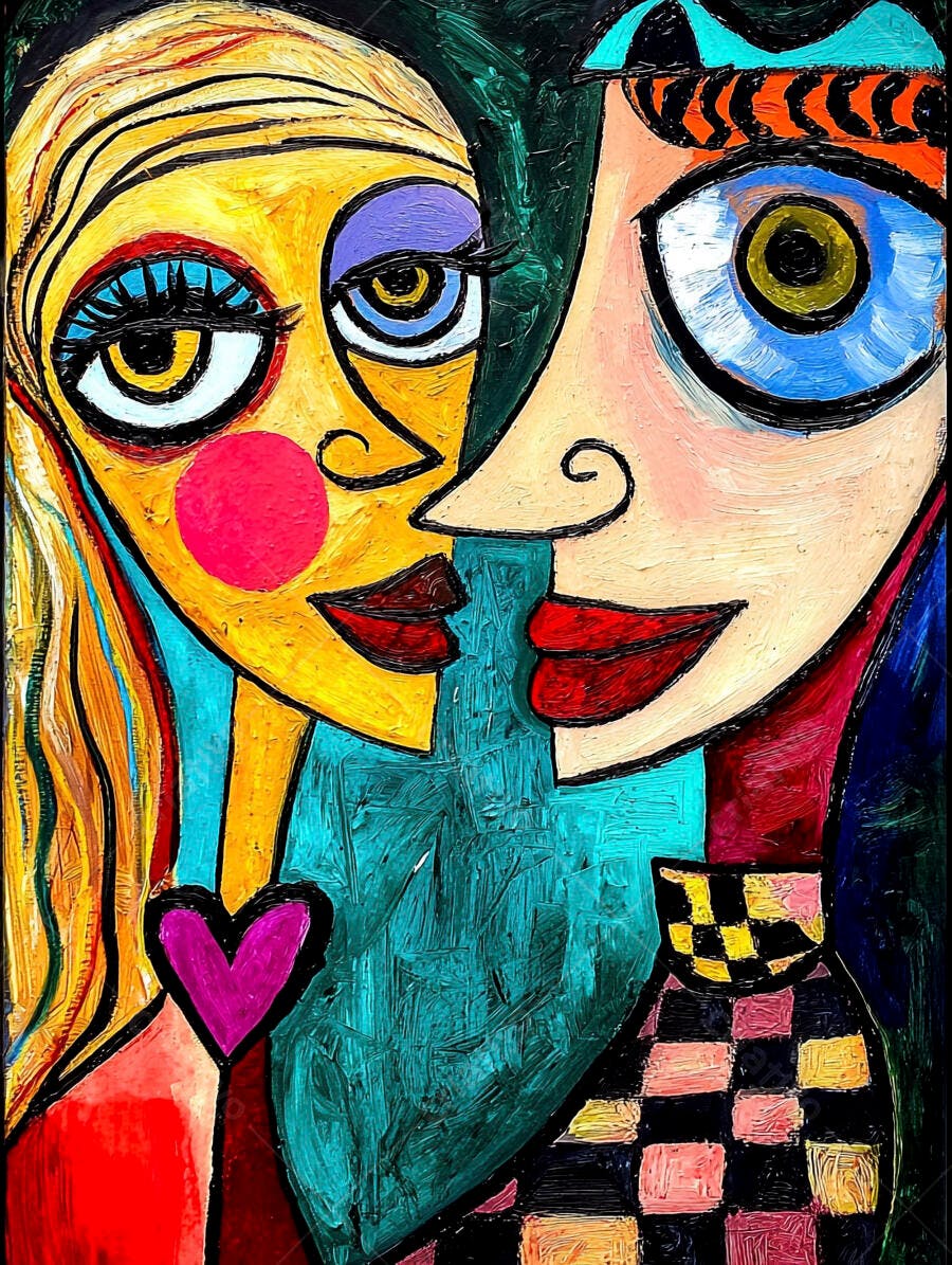 Casal abstrato olhos expressivos arte moderna e coração vibrante